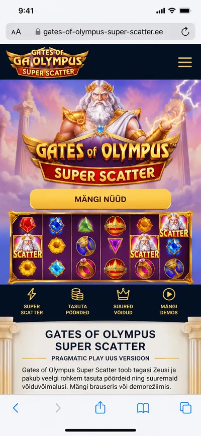 Samm 1: Gates of Olympus Super Scatter leht avatud iPhone'i Safaris